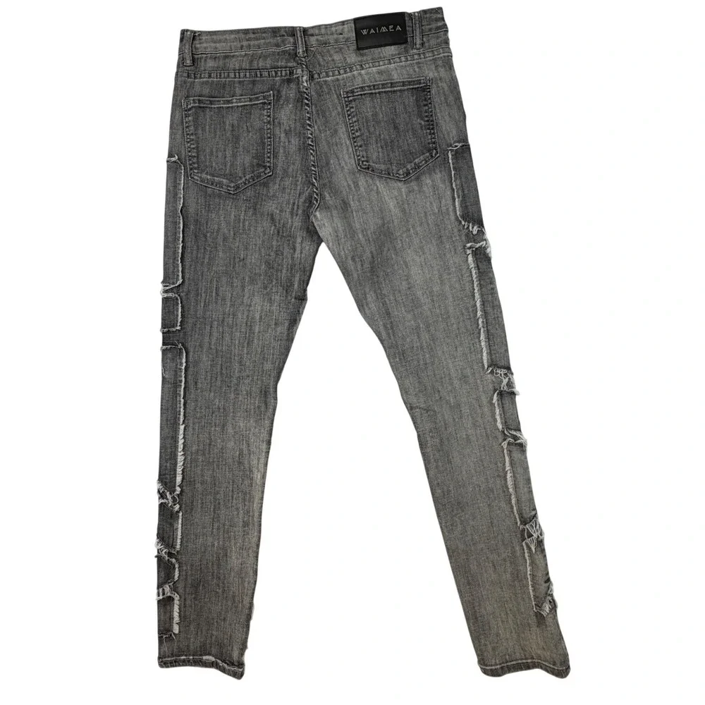 Waimea Men's Skinny Fit Patchwork‎ Jeans Gray Distressed Size 32 Stretch